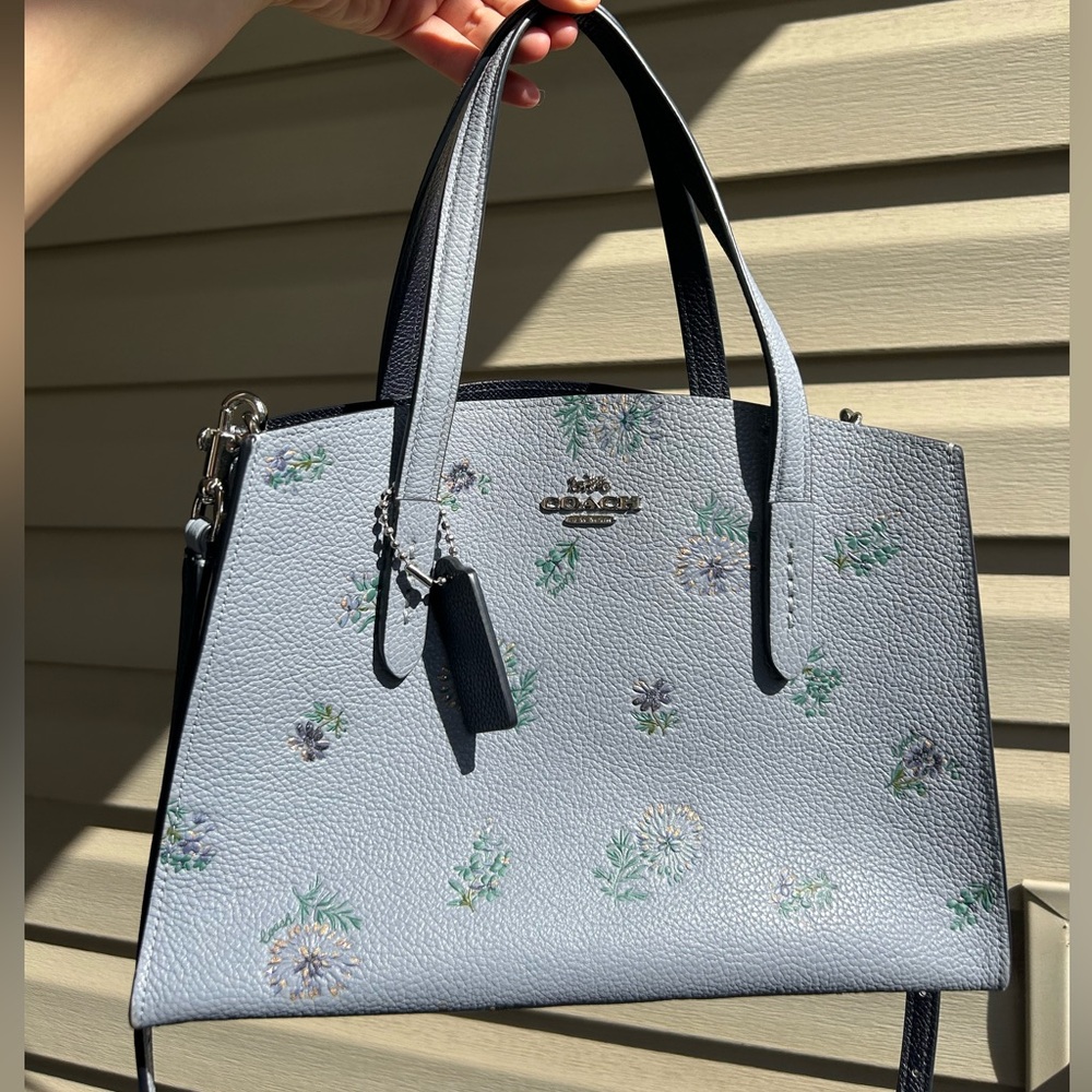 Coach Light Blue Floral Handbag with Matching Wallet